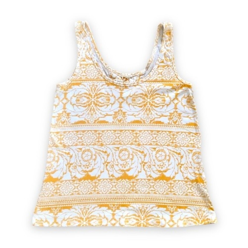 Anthropologie C. Keer Mustard Yellow White Filigree Printed Tank Top Size Medium